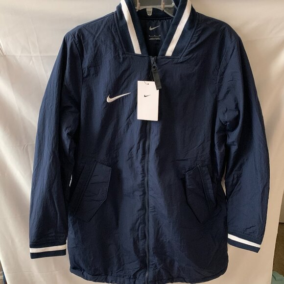 NIKE Dugout Long Full Zip Parka Jacket in Navy/White Sz MEDIUM - Picture 2 of 5